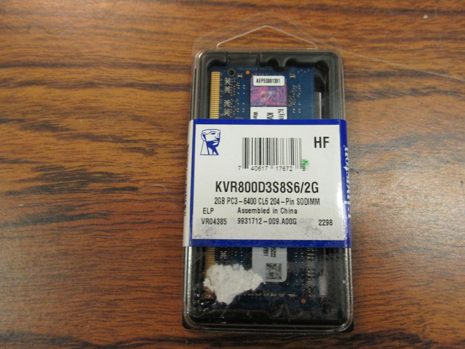 KINGSTON LAPTOP 2GB RAM TARJETA DE MEMORIA KVR800D3S8S6/2G