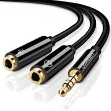 ADAPTADOR MIC Y AUDIO, CABLE AUDIO 3.5MM A DOBLE 3.5MM PARA LOS AURICULARES DE MICRÓFONO Y AURICULAR SEPARADA, PS4, LAPTOP, ALTAVOZ, CHAPADO EN ORO (NEGRO)