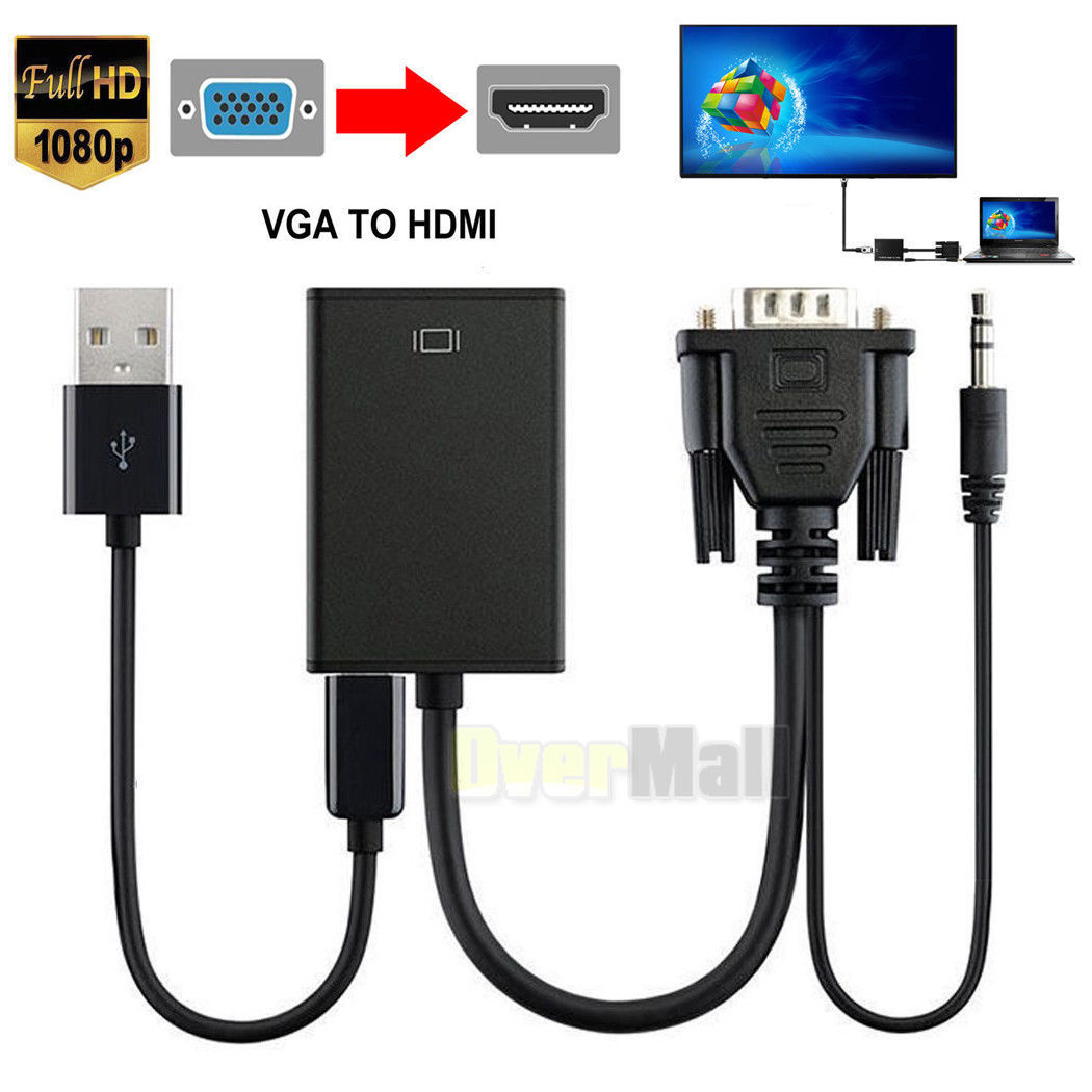 VGA Male To HDMI Output 1080P HD+ Audio TV AV HDTV Video Cable Converter Adapter