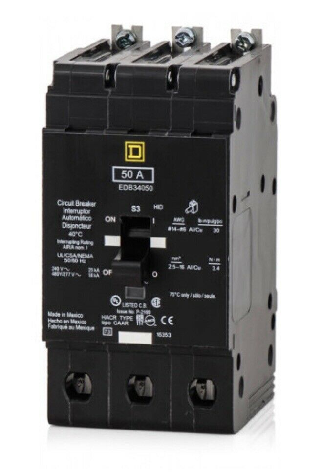 SCHNEIDER SQUARE D EDB34050 3 Pole 50Amp 480V Circuit Breaker