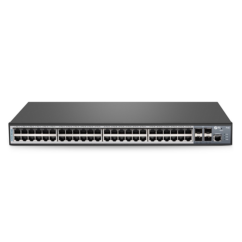 S3400-48T4SP, switch Gigabit Ethernet capa 2+ PoE+ de 48 puertos PoE+ de 370 W, con 4 enlaces ascendentes SFP+ de 10Gb, fuentes de alimentación AC+DC.