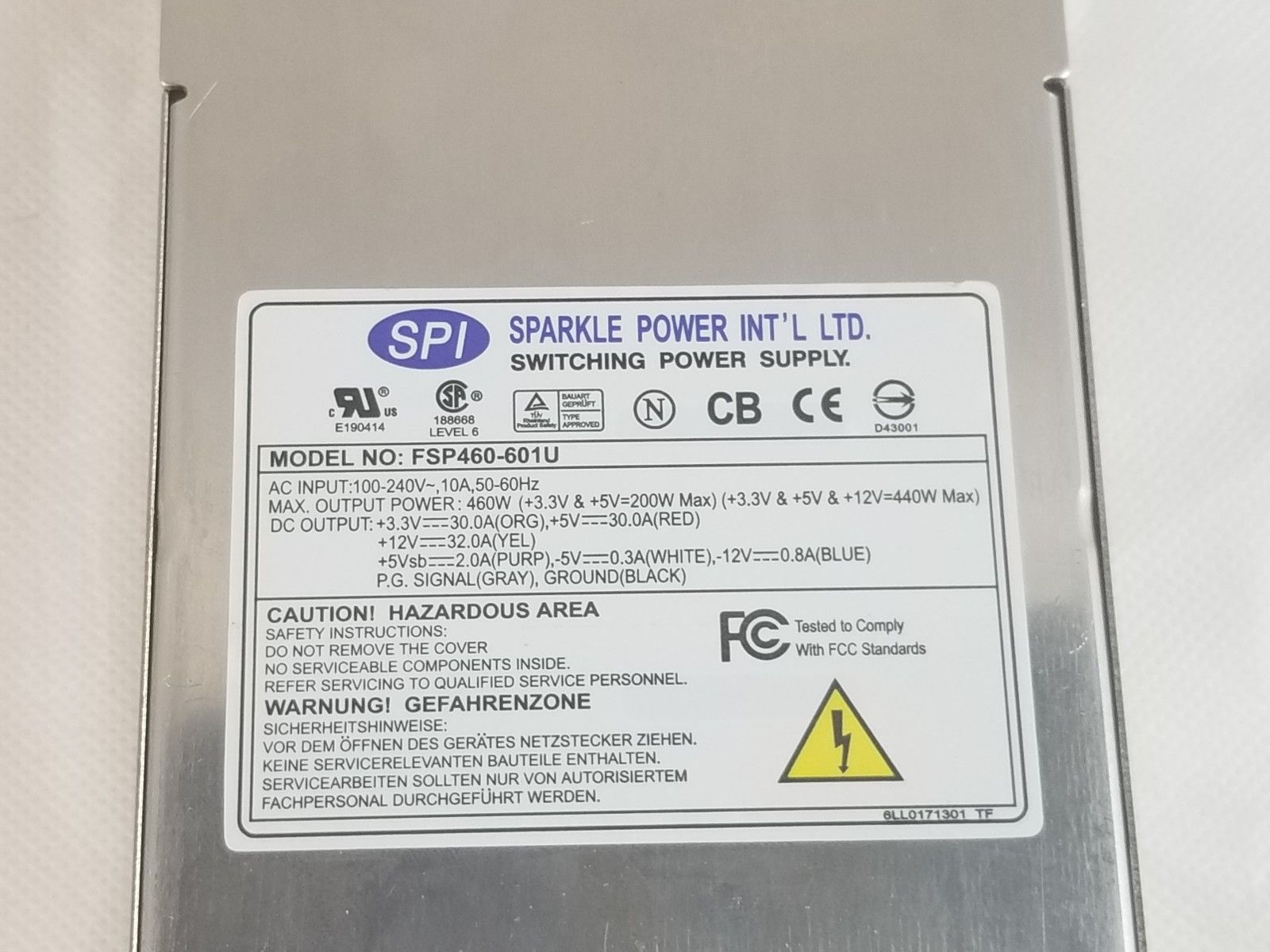 Interfaz periférica serial Sparkle FSP460-601U 460 W fuente de alimentación