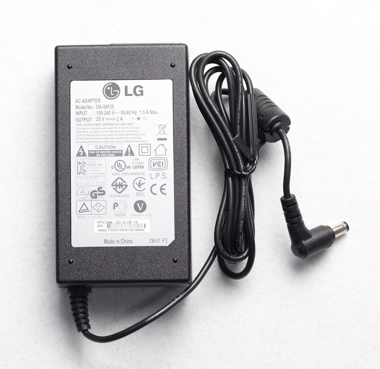 Adaptador de CA Cargador de fuente de alimentación para LG Sound Bar Sistema de audio 25V 2A