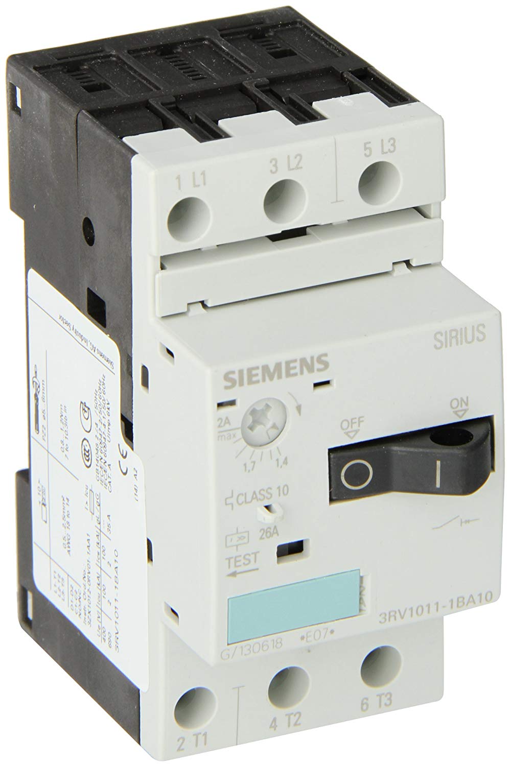 Interruptor de circuito de protección de motor Siemens 3RV1011-1GA10