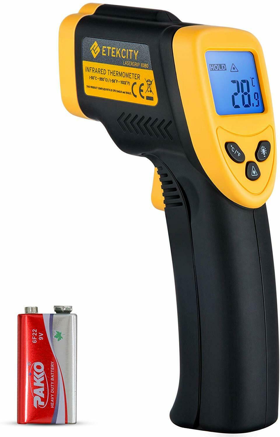 Termómetro infrarrojo láser digital sin contacto Etekcity Lasergrip 1080 de 58 F a 1022 F (-50 C A 550 C) amarillo y negro
