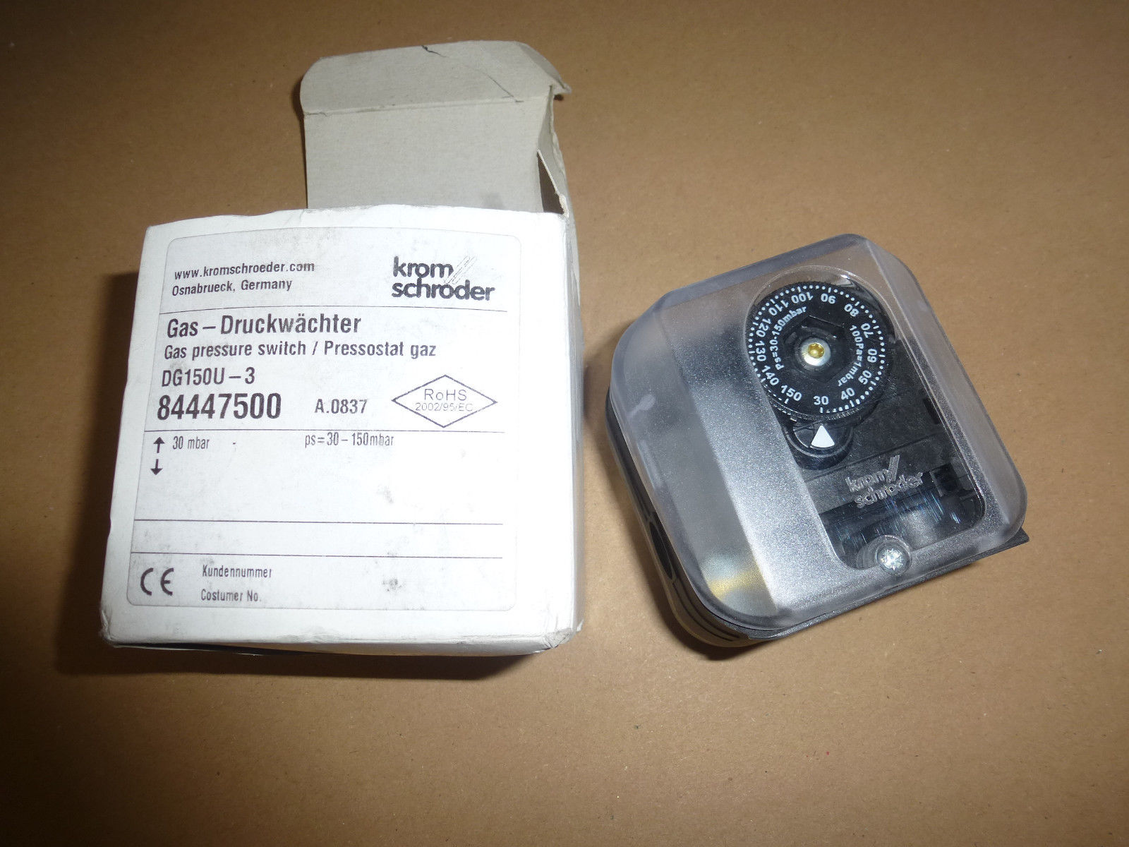 KROM SCHRODER Interruptor de Presión de Gas Presostato Gaz 30-150 mbar DG150U-3