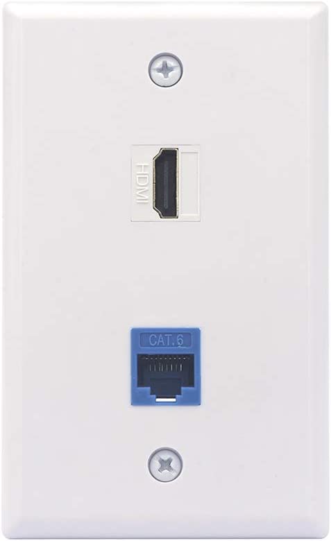 VCE Placa de Pared HDMI Ethernet- 1 Puerto RJ45 Cat6 Módulo y 1 Puerto HDMI Listado UL