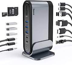 BASE DE ACOPLAMIENTO DE TRIPLE PANTALLA USB-C 4K, BASE USB C DOCK UNIVERSAL CON 3 HDMI 4K, AUDIO, ETHERNET, 5 PUERTOS USB, 100W USB-C PD, LECTOR DE TARJETAS SD/TF