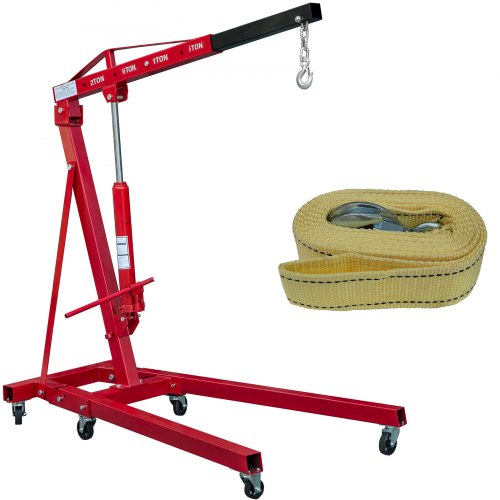 VEVOR Folding Engine Crane, 4400lbs Lifting Capacity Shop Crane, 2-Ton Hydraulic Engine Hoist, Cherry Picker With Telescopic Boom And Legs, Heavy Duty Steel Folding Shop Crane, Manual Engine Crane