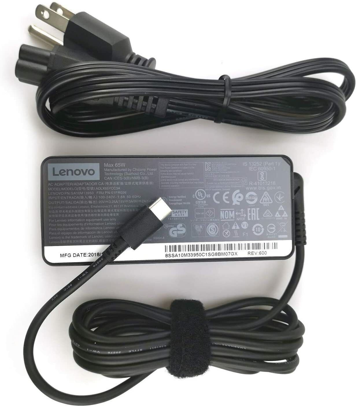 CARGADOR DE CA USB-C DE 65 W DE LENOVO PARA T470, T480, T570, T580, TP25, X270 Y X280.