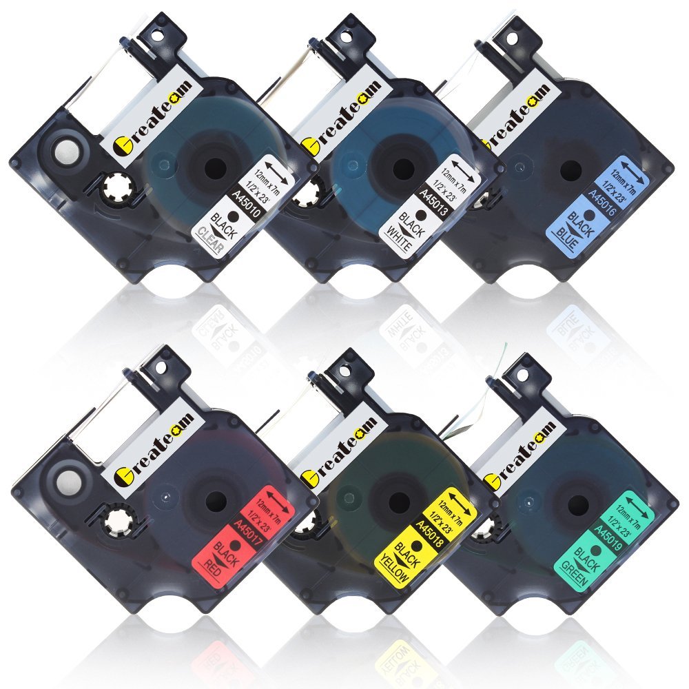PAQUETE DE 6 COMBO STANDARD D1 LABELING CINTAS PARA DYMPO D1 LABELMANAGER 160 PRINTER 45010 45013 45016 45017 45018 45019 1/2W x 23/ L