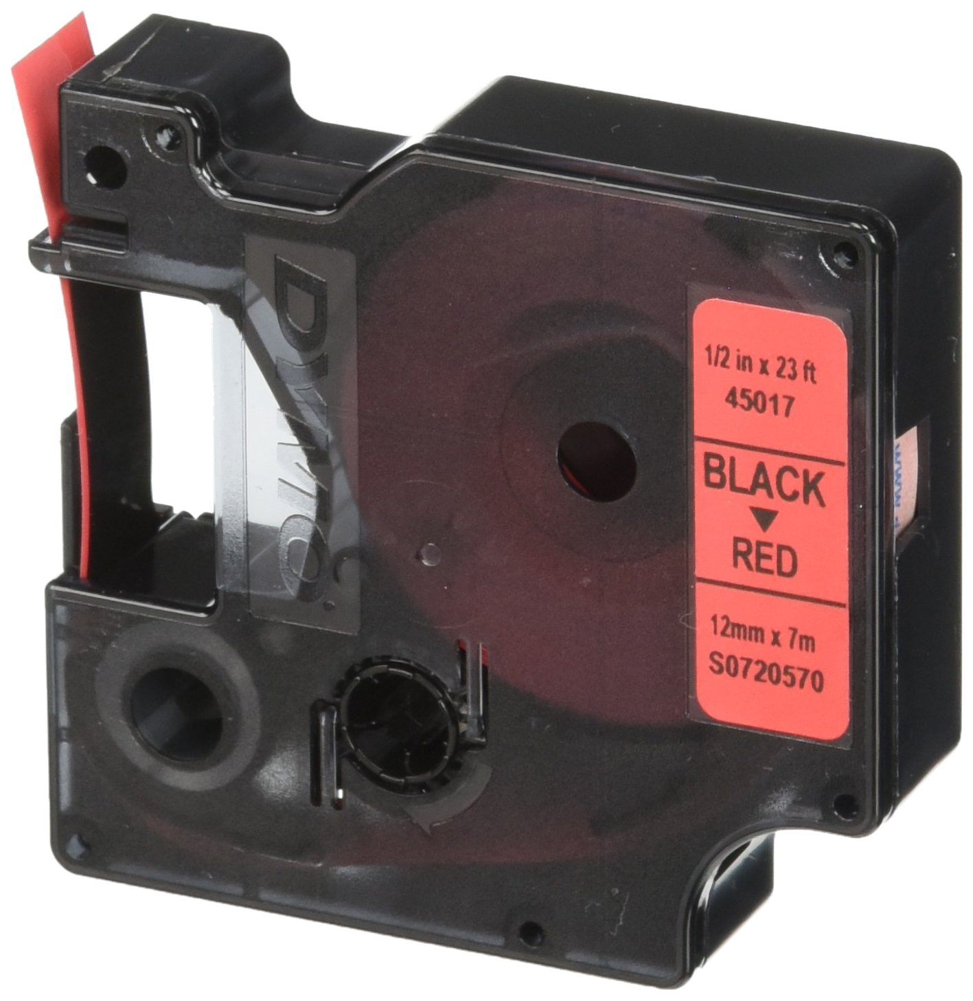DYMO Labeling Tape  D1  Split Back  Adhesive Easy Peel 1/2 x23 Black Print on Red Tape
