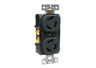 CONTACTO 15 AMPERE-250 VOLT (NEMA L6-15R) DUPLEX LOCKING OUTLET (2P+E), BACK OR SIDE WIRED, 2 POLE-3 WIRE GROUNDING. BLACK. INTERNATIONAL
