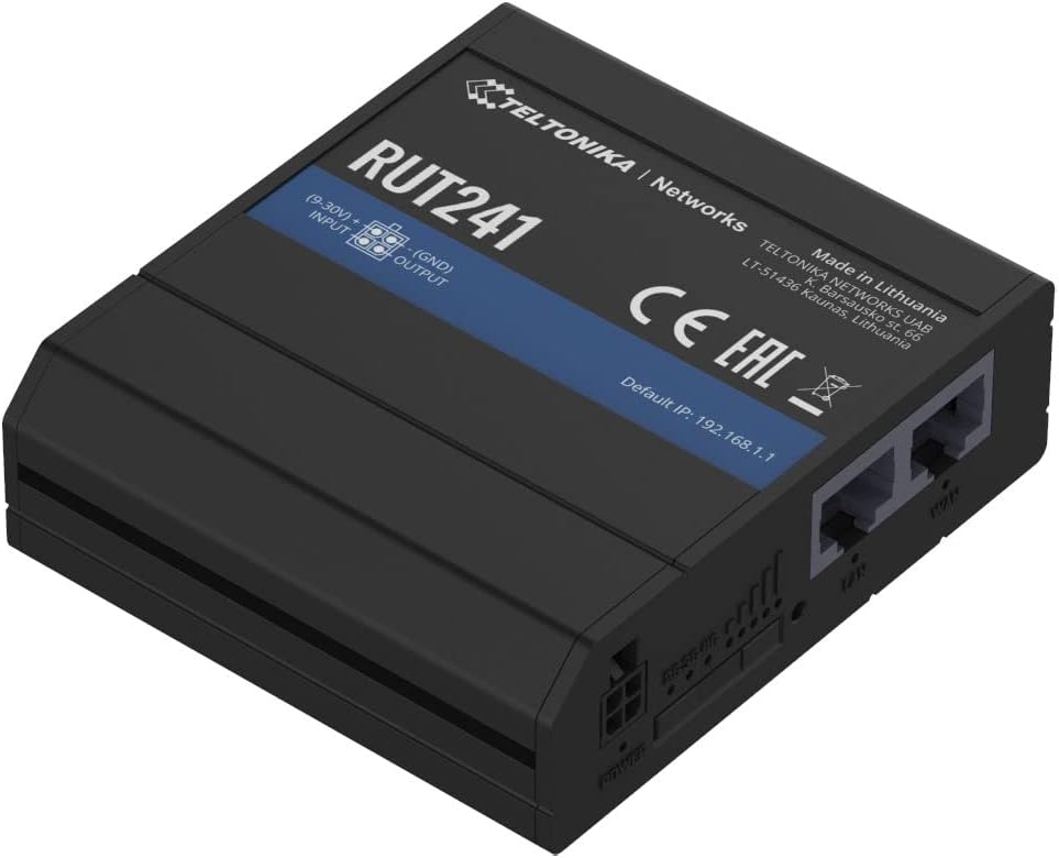 RUT241 (EU) 4G LTE Router Teltonika RUT241, Celular, W126926282 (Teltonika RUT241, Enrutador de red celular, negro, aluminio, plástico, riel DIN, industrial, Gigabit)