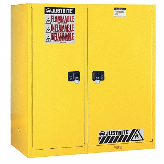 Flammables Safety Cabinet: Std, Drums, Vertical, 115 gal, 1 Drum Capacity, 59 in x 34 in x 65 in