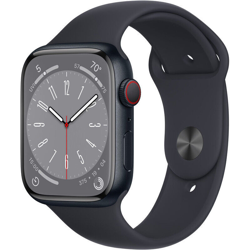 Apple Watch Series 8 45mm Midnight Aluminum Case with Sport Band, M/L (GPS + Cellular) (MNVL3LL/A)