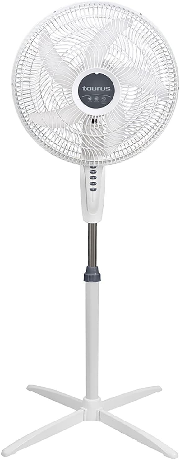 TAURUS AUSTROS VER.II Ventilador de Pedestal, ECOJET, 16 Pulgadas, 3 Velocidades, 5 Aspas, Amplia oscilación y cabezal de inclinación ajustable, Silencioso