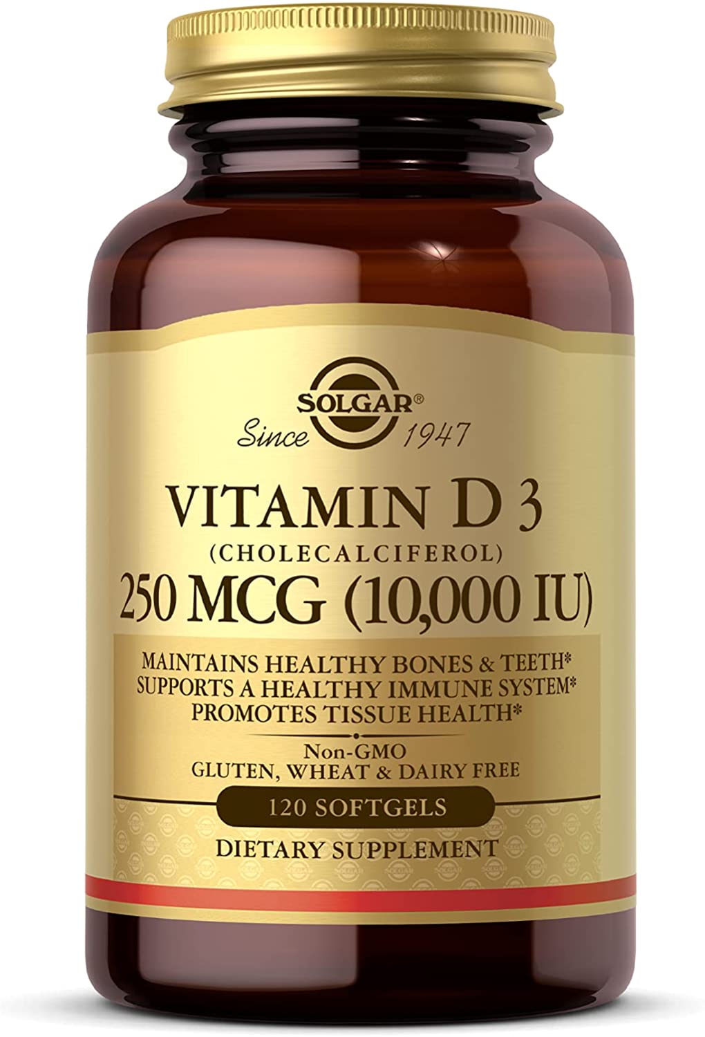 Solgar - Vitamina D3 (colecalciferol), 250 MCG (10,000 UI), 120 cápsulas blandas