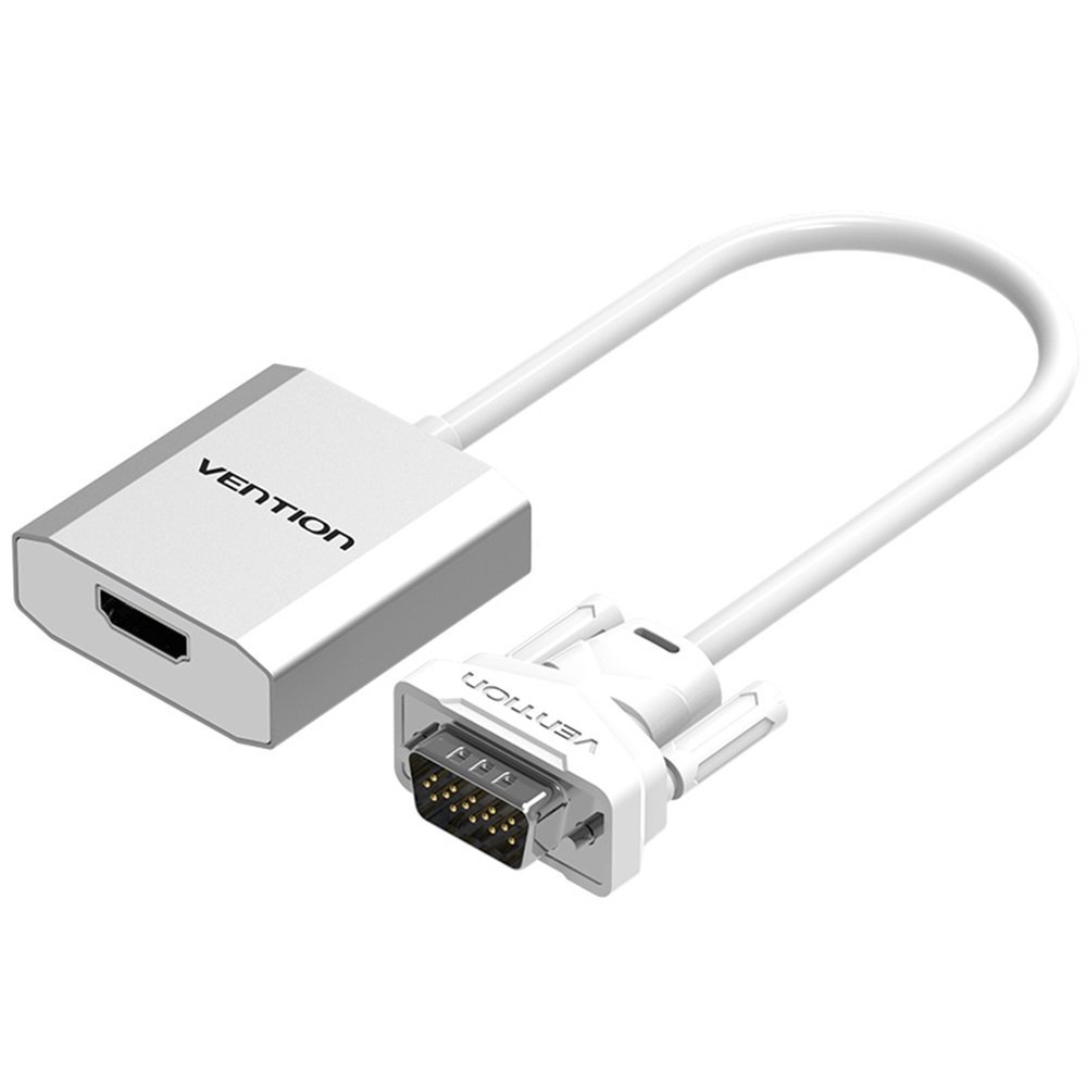 CONVERTIDOR DE VGA A HDMI, VENTION HDMI AL ADAPTADOR DE CABLE VGA CON ALIMENTACION MICRO USB Y FUENTE DE AUDIO DE 3.5MM ADAPTADOR DE 1080P VGA HDMI PARA PC PORTATIL A PROYECTOR HDTV -BLANCO-