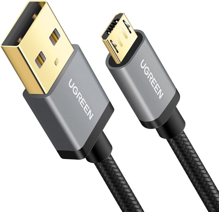 UGREEN Cable USB Micro USB, Micro USB Cable Nylon Trenzado Rápido Cargador, 0.5 Metro Compatible con Galaxy S7 / S6 / S5 / EDGE, Xiaomi, Huawei, HTC, Elephone, Oneplus, E-lectores y etc. 0.5m, Negro