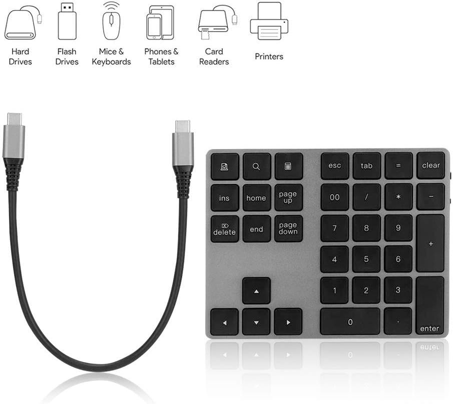 OUMIJ TECLADO NUMÉRICO INALÁMBRICO BT TECLADO NUMÉRICO TECLADO DE 34 TECLAS HUB TIPO- C AJUSTES USB 3.0 PARA WINDOWS, TECLADO NUMÉRICO CON 2 INTERFAZ USB 3.0 PARA COMPUTADORA LAPTOP WINDOWS , OS (NEGRO)