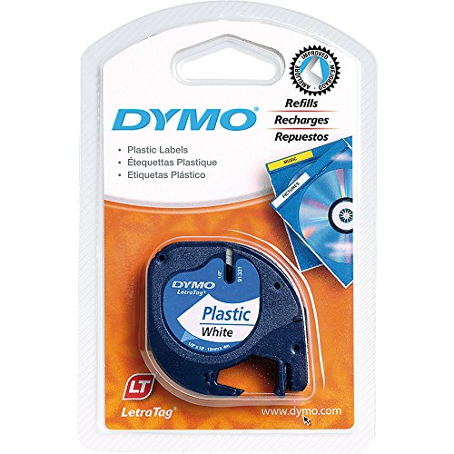 DYMO Labeling Tape, LetraTag Labelers, Plastic, 1/2\"x13\', Black on White.