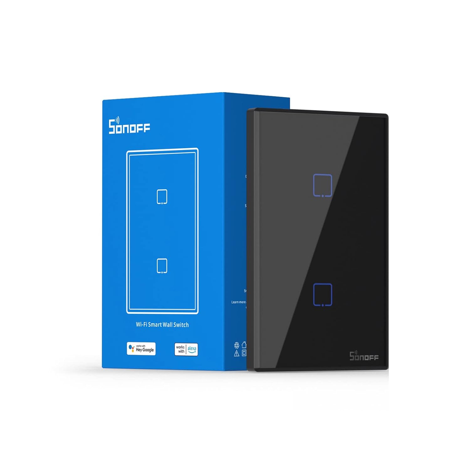 SONOFF TX - INTERRUPTOR DE LUZ INTELIGENTE WIFI 2.4 GHZ DE PARED, TÁCTIL, PARA ALEXA/GOOGLE HOME, CONTROL REMOTO RF433, PARA INTERRUPTOR EE. UU/CANADÁ, 2 INTERRUPTORES 1 VÍA, T3, NO OCUPA CONCENTRADOR