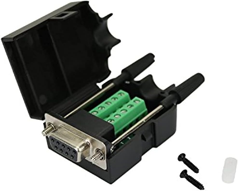 Adaptador Hembra DB9 RS232 Serial Terminal con Clema Conector con Carcasa Negra y Tornillos