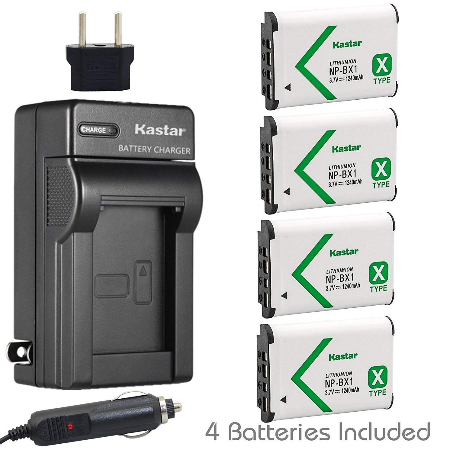 Kastar Battery (4-Pack) and Charger for Sony NP-BX1, M8 and Cyber-shot DSC-HX50V, HX300, RX1, RX1R, RX100, RX100M, RX100M3, WX300, HDR-AS10, AS15, AS30V, AS100V, AS100VR, CX240, MV1, PJ275 Camera