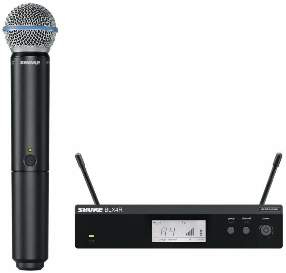 SISTEMA DE MICRÓFONO INALÁMBRICO DE MANO SHURE BLX24R/B58-H10 BETA58 CON KIT DE MONTAJE EN RACK