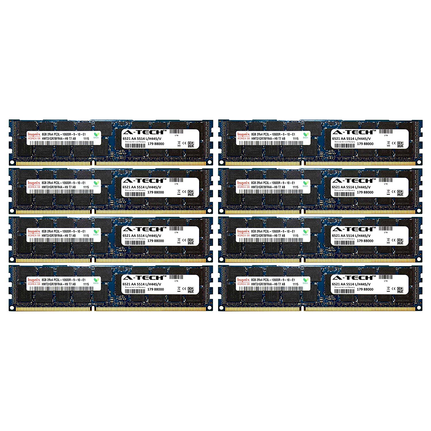 A-Tech Hynix 64GB Kit 8 x 8GB PC3-10600 1.35V For Dell PowerEdge M710hd M820 M915 A3721494 R410 R420 R515 A3721500 R520 R610 R620 A3721505 R715 R720 R720xd Snpp9rn2c/8g R810 R815 A2626072 Memory RAM