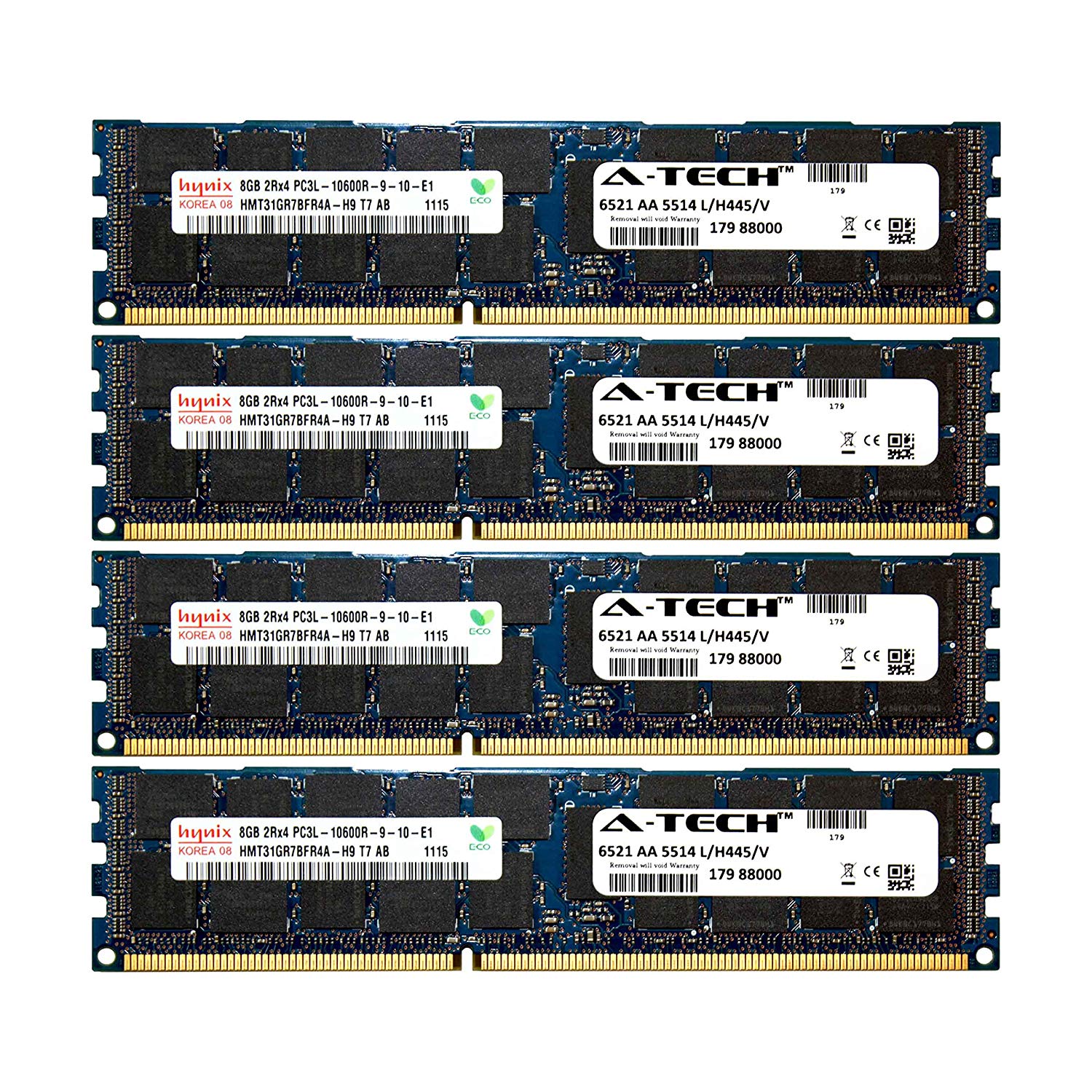 A-Tech Hynix 32GB Kit 4 x 8GB PC3-10600 1.35V For Dell PowerEdge M710hd M820 M915 A3721494 R410 R420 R515 A3721500 R520 R610 R620 A3721505 R715 R720 R720xd Snpp9rn2c/8g R810 R815 A2626072 Memory RAM