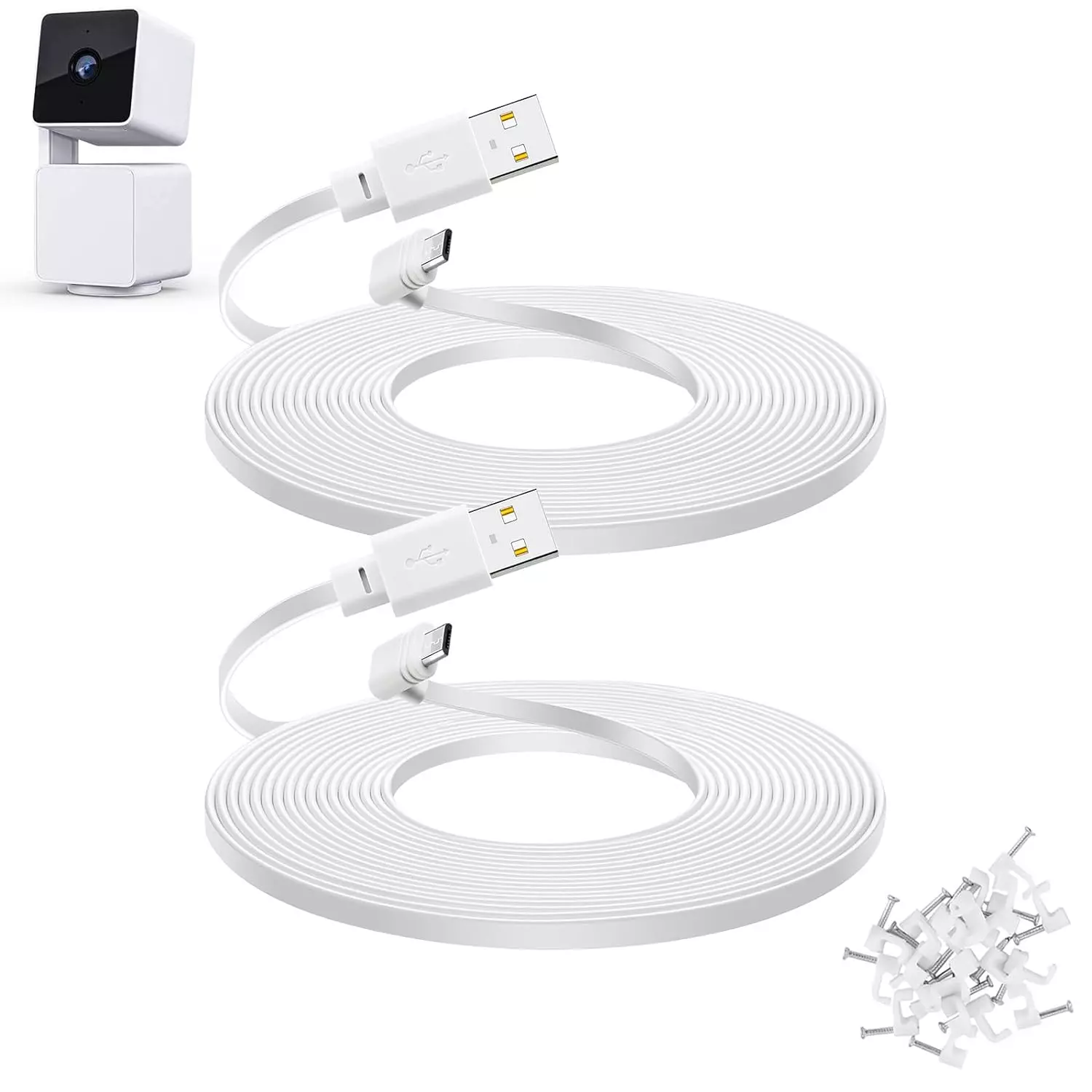 PAQUETE DE 2 CABLES DE EXTENSIÓN DE 30 PIES PARA CÁMARA EXTERIOR WYZE CAM PAN V3, MICRO USB 90