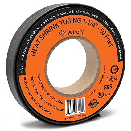 Wirefy Tubo termorretráctil de 1 14 pulgadas diámetro grande relación 31 1 industrial rollo de 50 pies