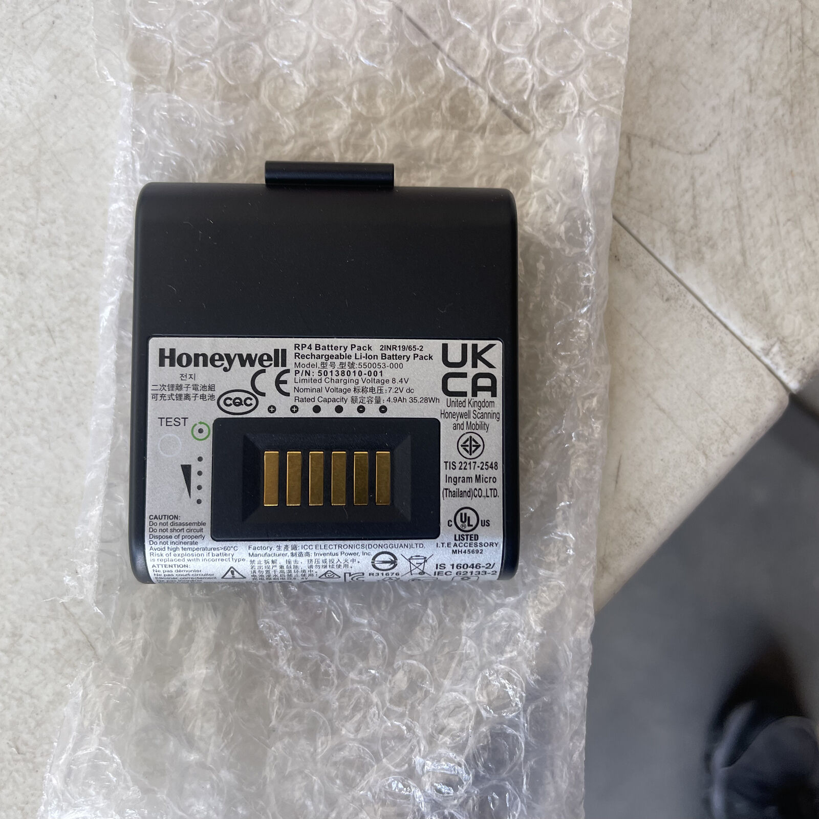Paquete de baterías recargables de iones de litio Honeywell 550053-000 RP4 4,9 Ah 35,28 Wh