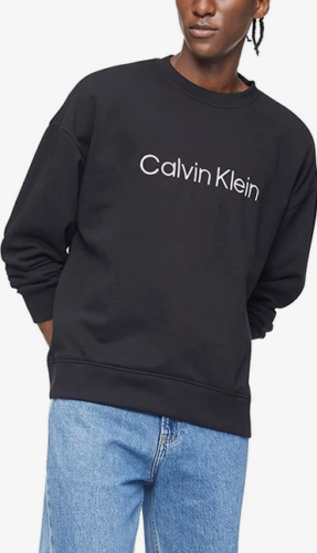 Calvin Klein Men Relaxed Fit French Terry Logo Sweatshirt, Black, Large