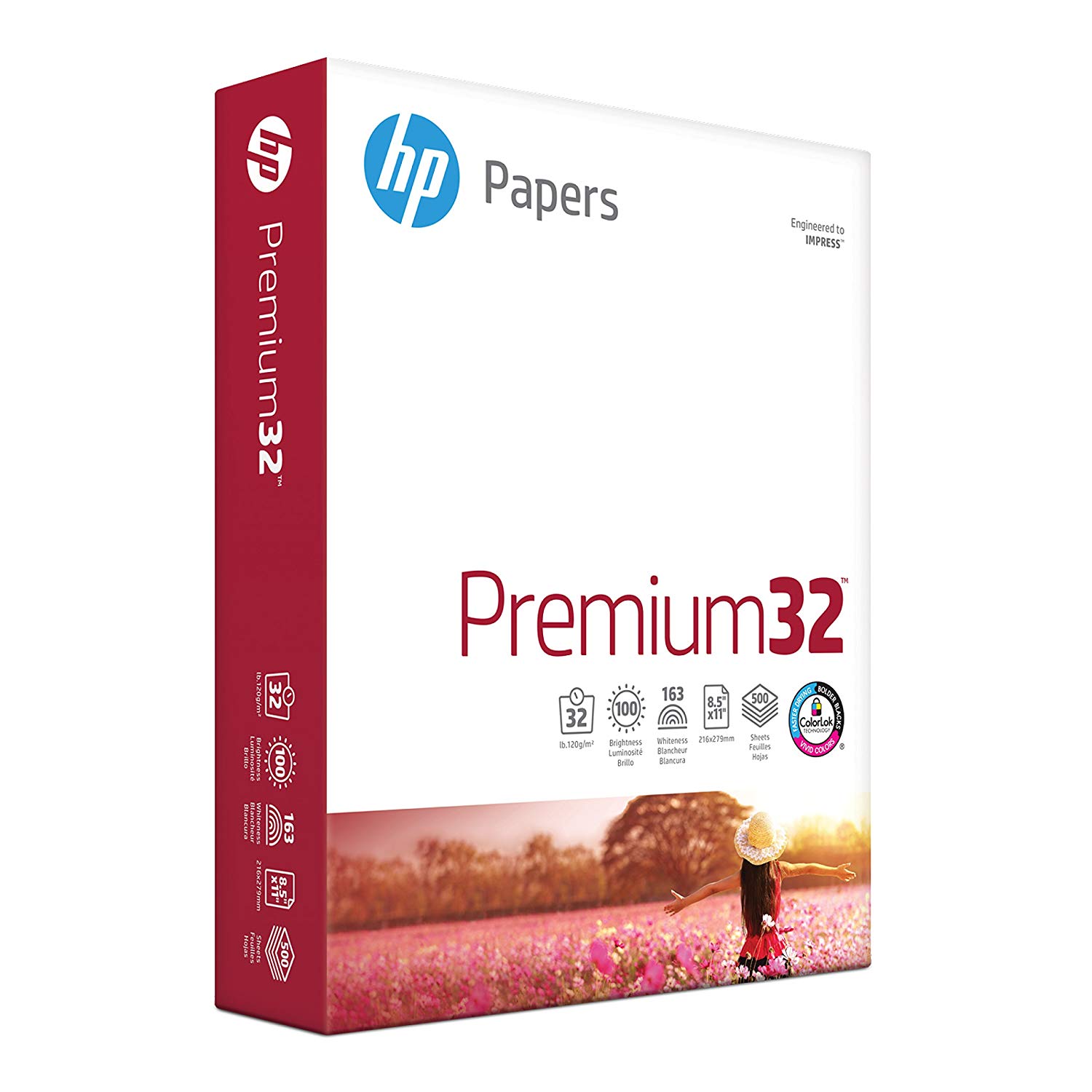 Papel para Impresora HP, Papel Premium32, 8.5 x 11, Tamaño Carta, Papel de 32 lb, 100 Brillantes, 1 Resma / 500 Hojas, Papel de Presentación, Papel sin Ácido