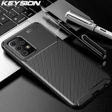 KEYSION-funda de teléfono para Samsung A52S 5G textura de fibra de carbono cubierta trasera a prueba de golpes