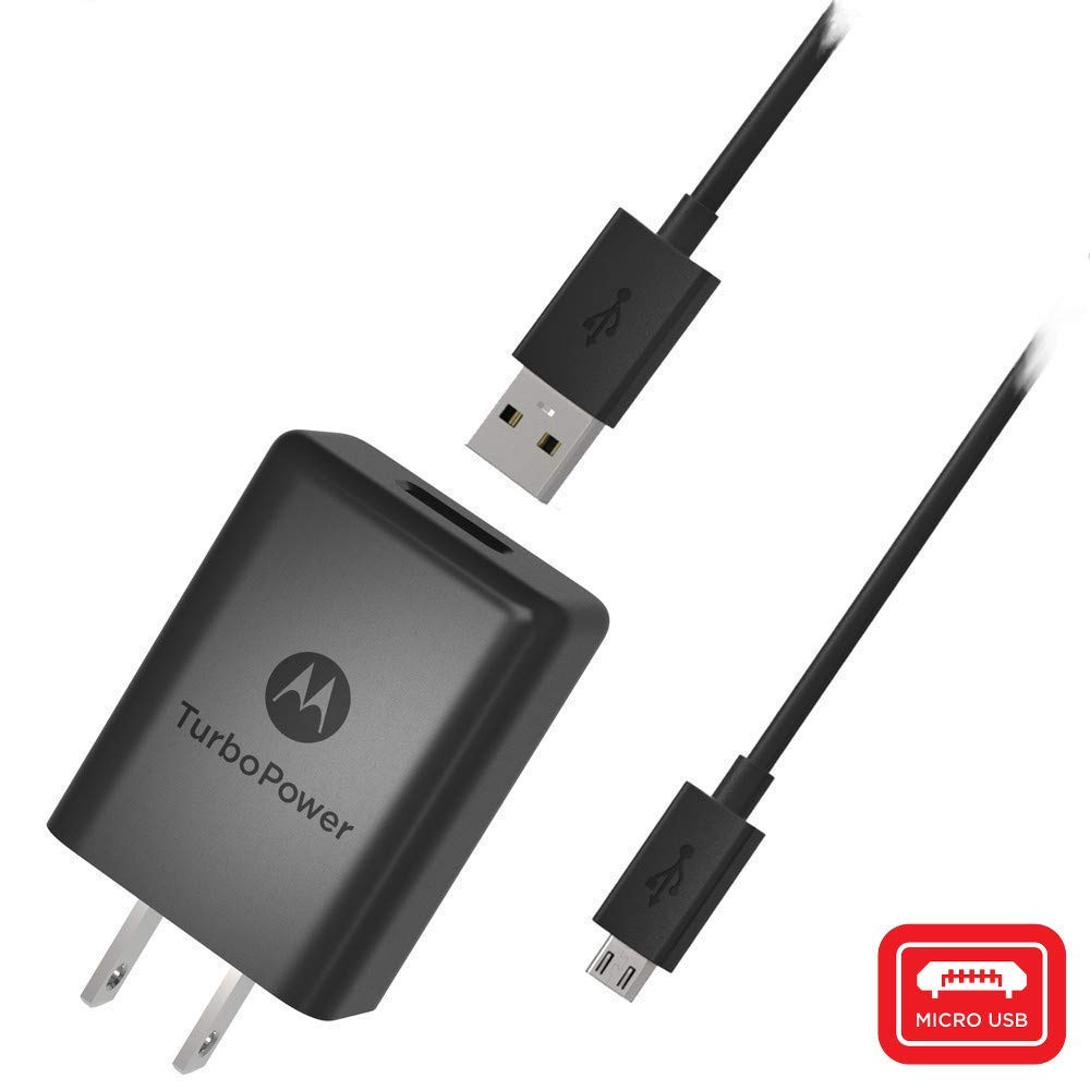 Motorola SPN5970A TurboPower 15 QC3.0 Wall Charger with SKN6461A Micro USB Cable for Moto G5 Plus, G5S, G5S Plus, E5 Plus, G6 Play, NOT G6 or G6 Plus