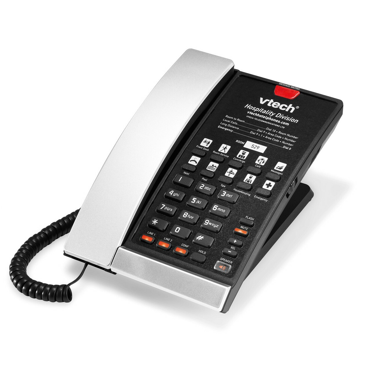 Vtech A2220 2 Line Contemporary Analog Corded Guestroom Phone -  Sliver & Black.