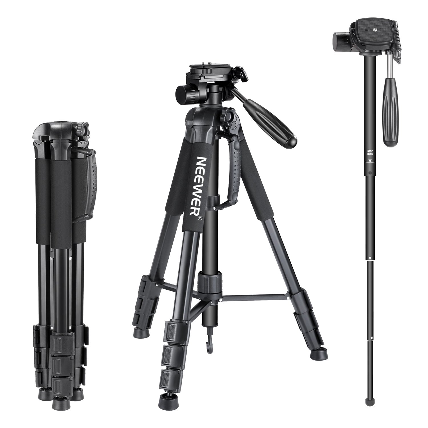 Neewer Portable Aluminum Alloy Camera 2 in 1 Tripod Monopod Max. 70/177 cm with 3Way Swivel Pan Head and Carrying Bag for DSLR DV Video Camcorder