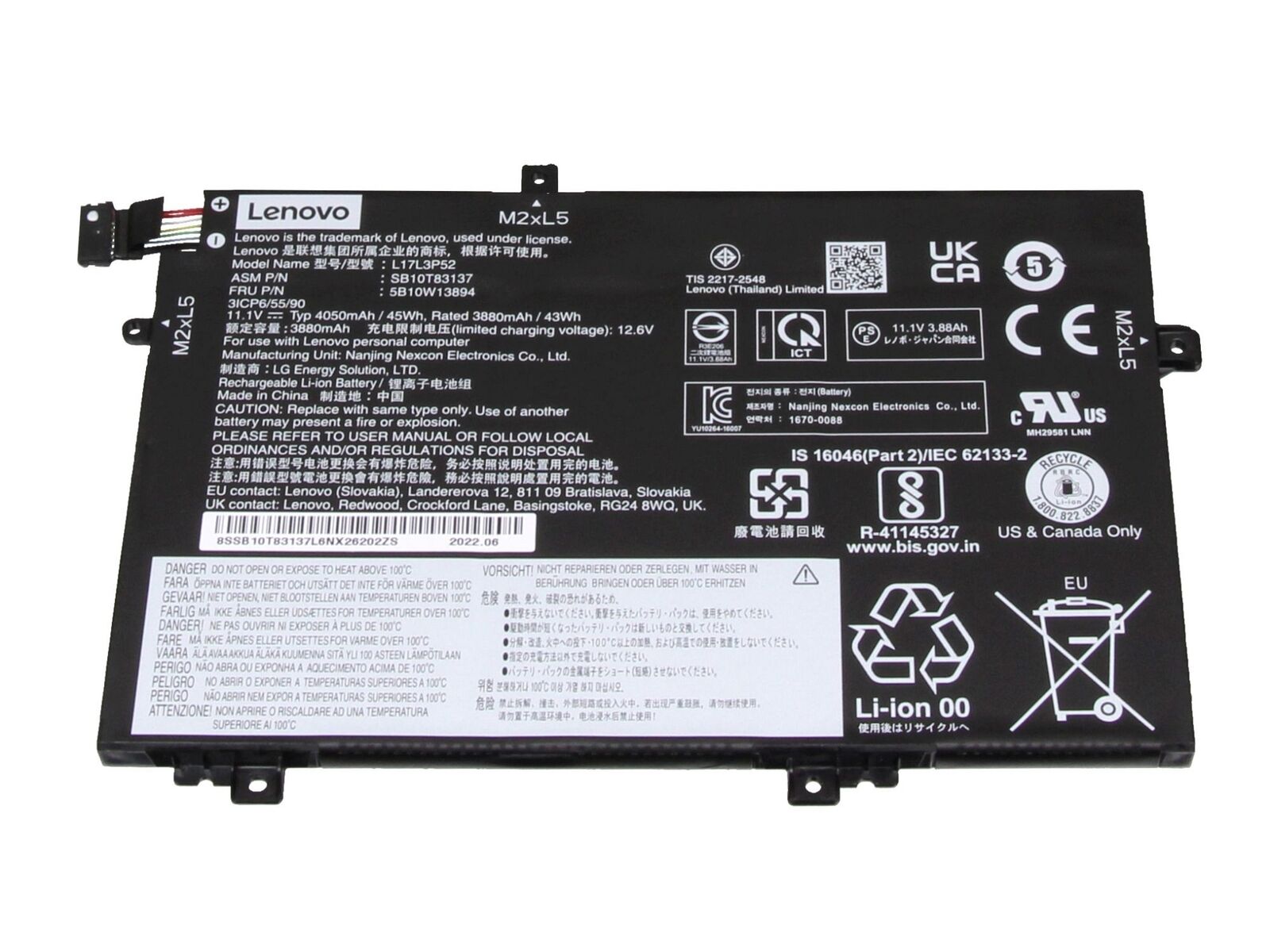 Batería L17L3P52 L17M3P53 L17M3P54 01AV463 para Lenovo ThinkPad L480 L580