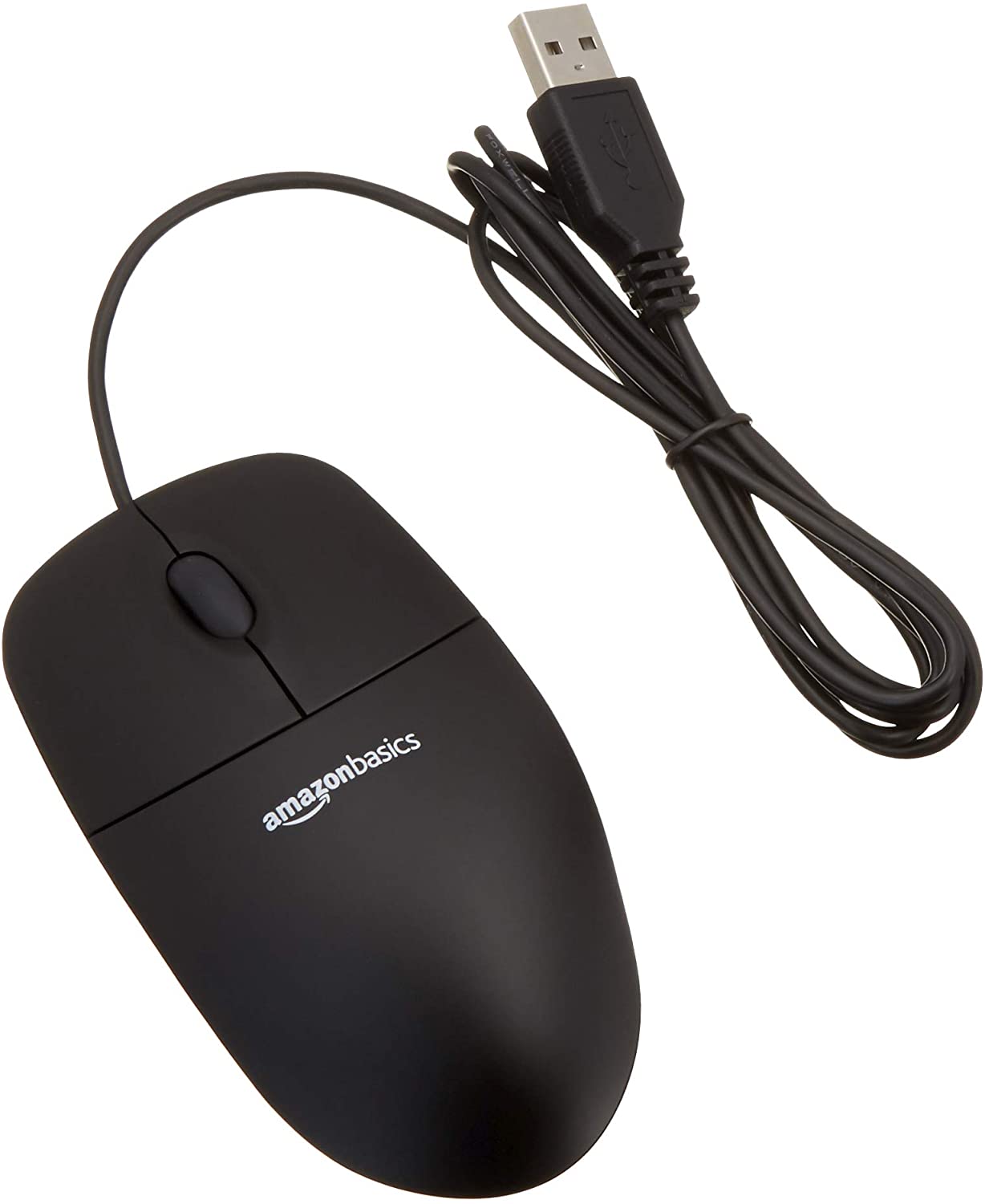 AmazonBasics Raton de computadora con cable USB de 3 botones negro paquete de 1.