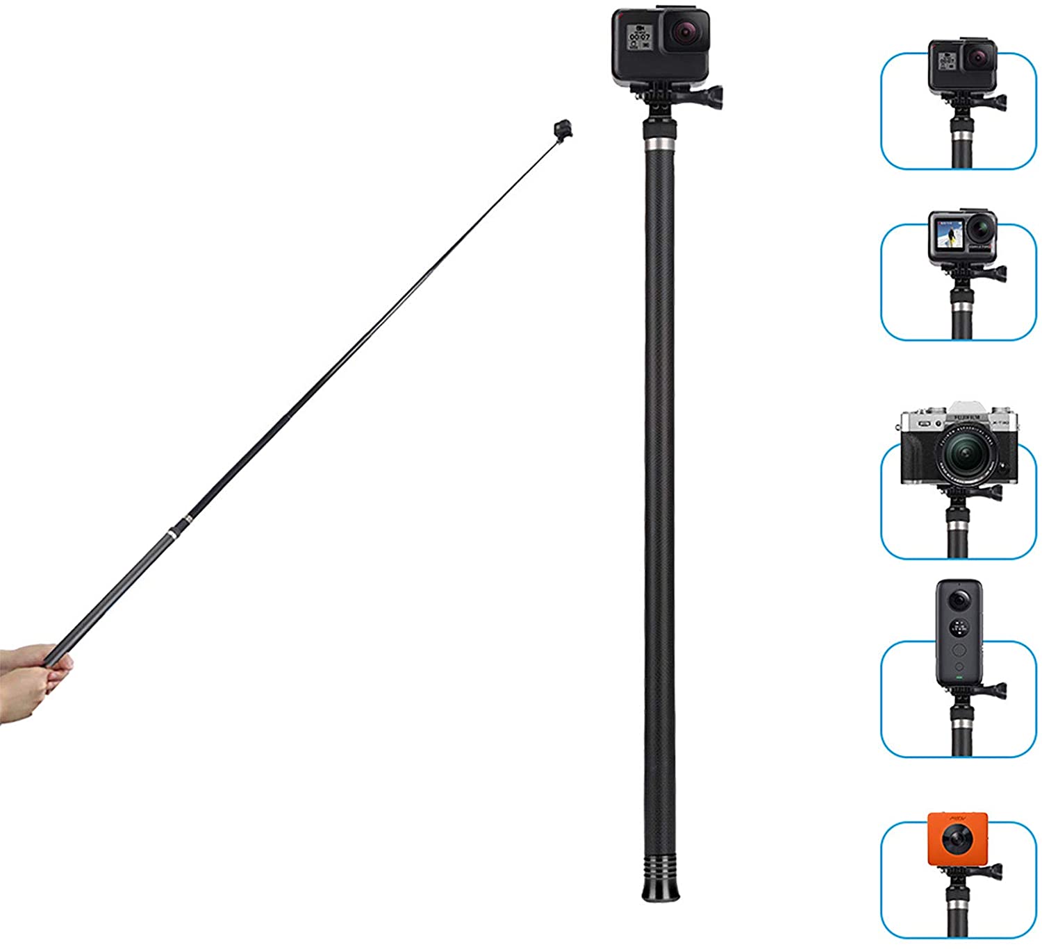 TELESIN Carbon Fiber Lightweight Selfie Stick Extendable at 3.