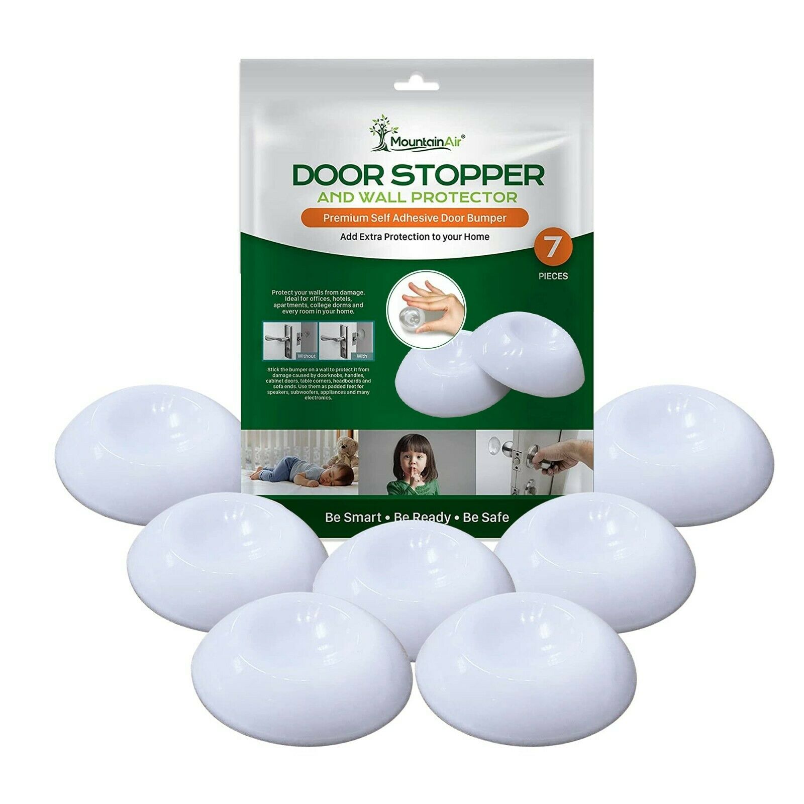 7PCs Self-Adhesive Door Stopper - Clear Round Door Knob Stopper for Wall.