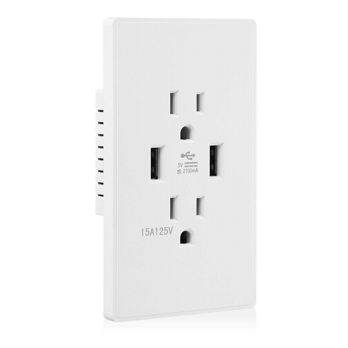 Dual USB Wall Outlet Charger Port Socket with 15A Electrical Receptacle AC Power