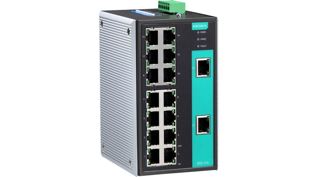 EDS-316 Moxa 16 port unmanaged Ethernet switch w/(16) 10/100BTX ports