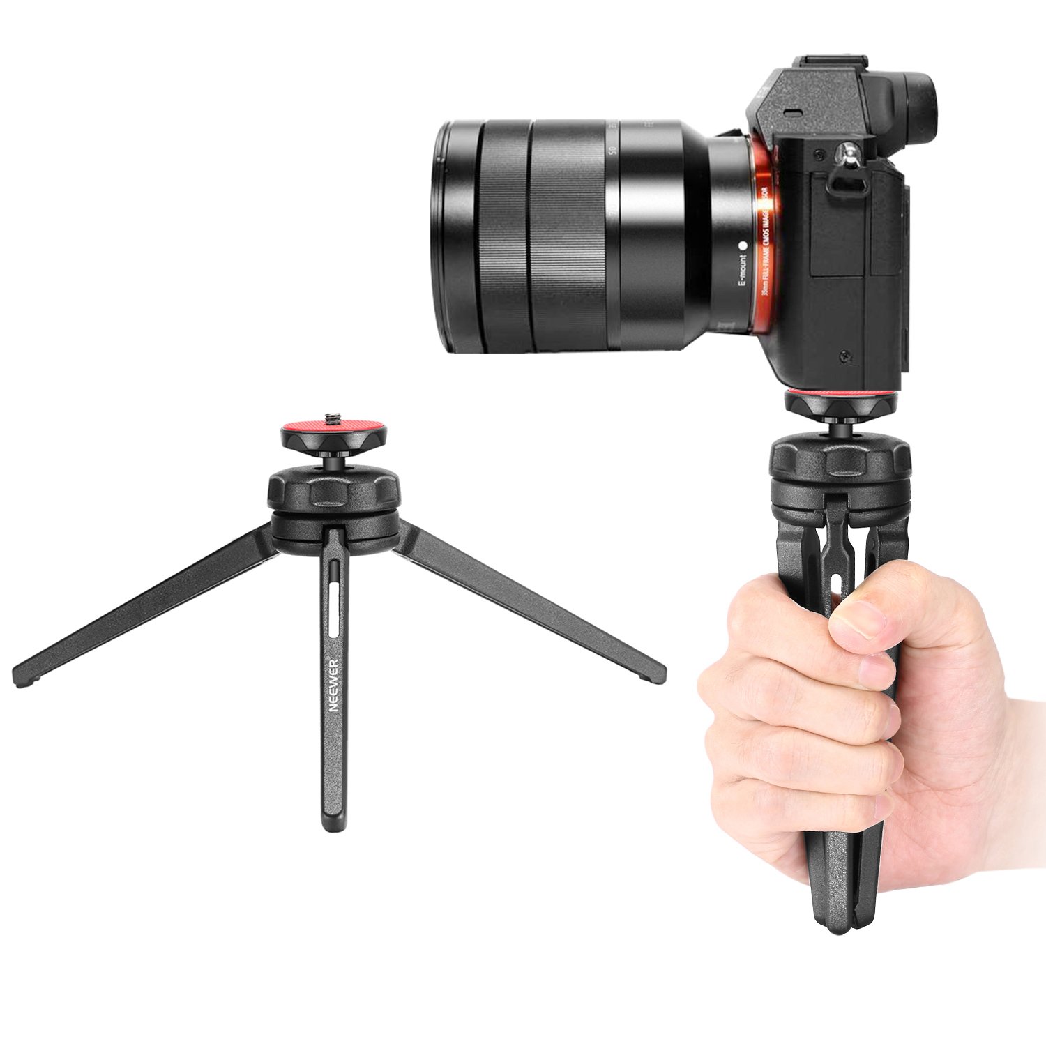 Neewer Mini Tabletop Tripod Stabilizer Grip, Lightweight Portable Aluminum Alloy Stand with Swivel Ball Head for DSLR Cameras, Smartphones, Video Camcorders up to 6.6 pounds/3 kilograms (Black)