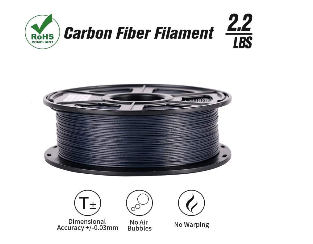 SunTop 3D Carbon Fiber PLA Filament 1.75mm, Rohs Compliance, 1 kg (2.2lbs) Spool, Dimensional Accuracy  0.03 mm,Black
