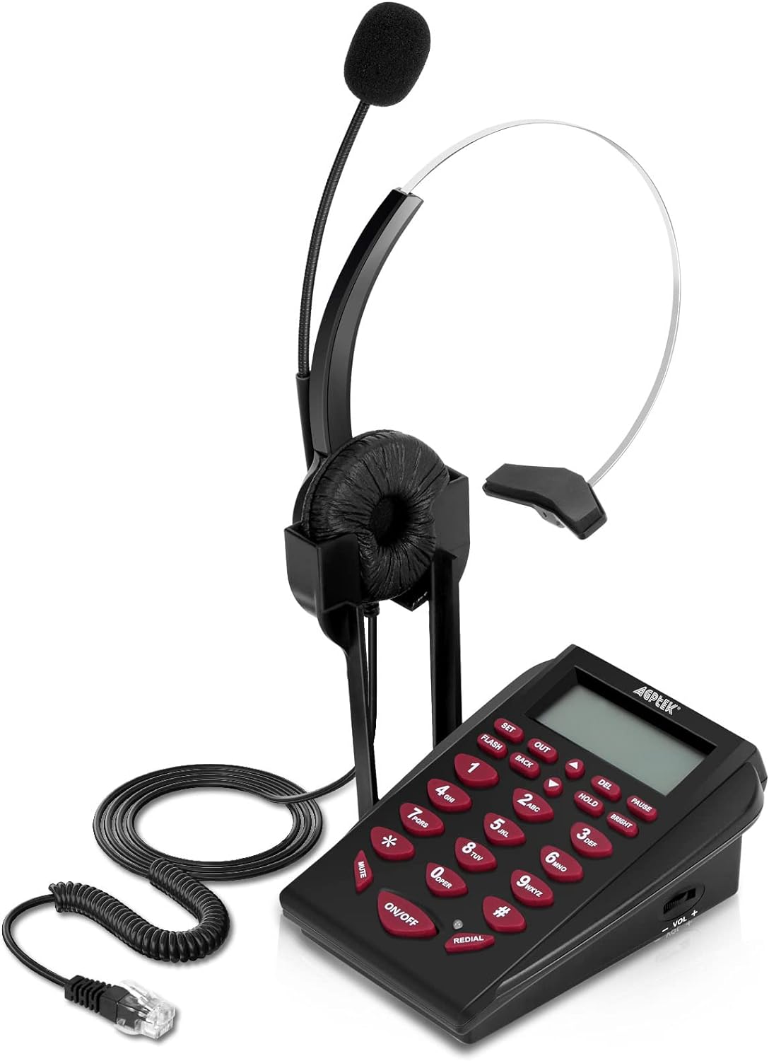 AGPTEK Teléfono con Cable de Auriculares & Dialpad para Oficina del Centro de Llamada de Casa,Cancelación de Ruido